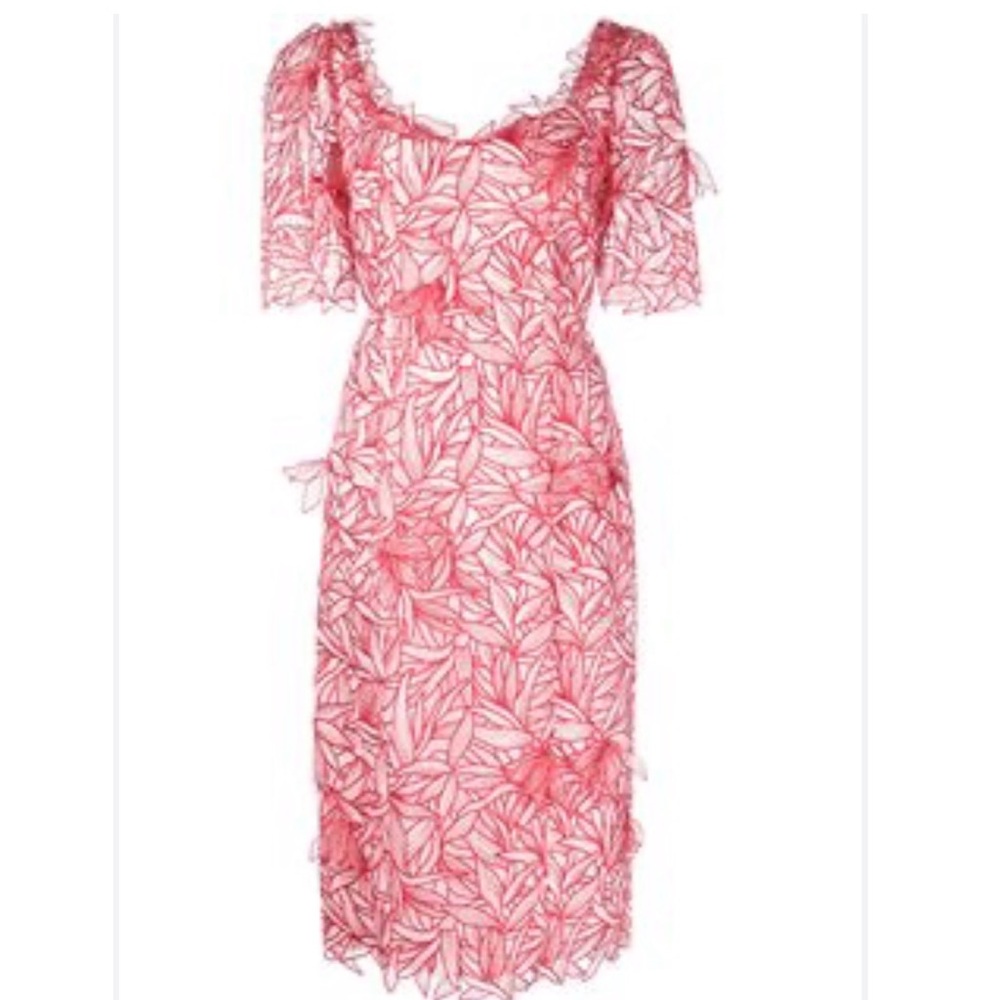 MARCHESA NOTTE Red Sheer Floral 3D Dress NWOT Size 4